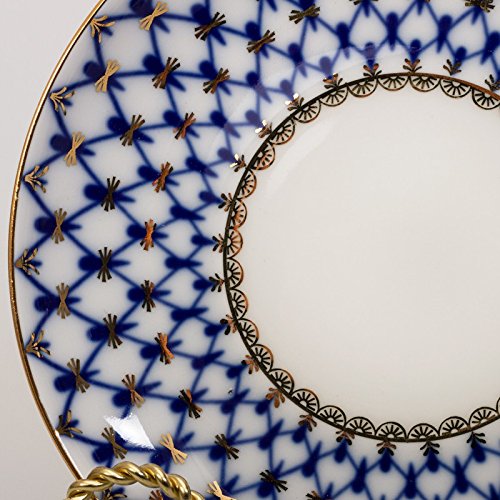 Imperial / Lomonosov Porcelain Mug w/ Lid and Saucer 'Cobalt Net'