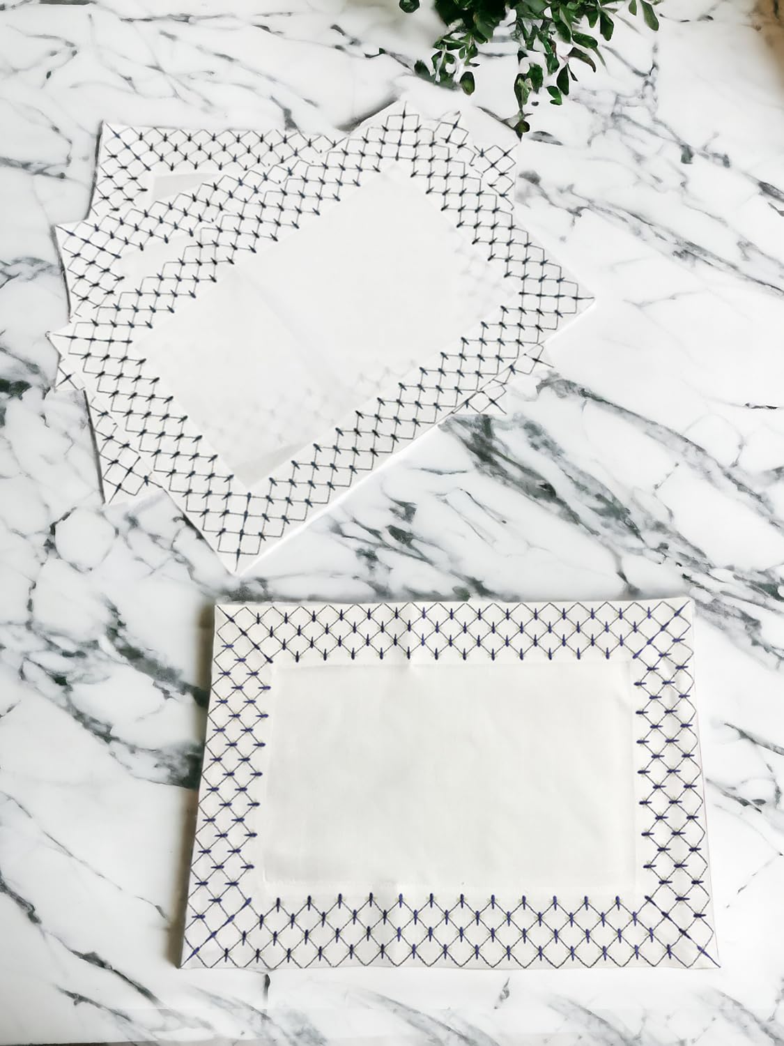 Lomonosov Embroidered Cobalt Net Patterns Table Accessories Set of 4