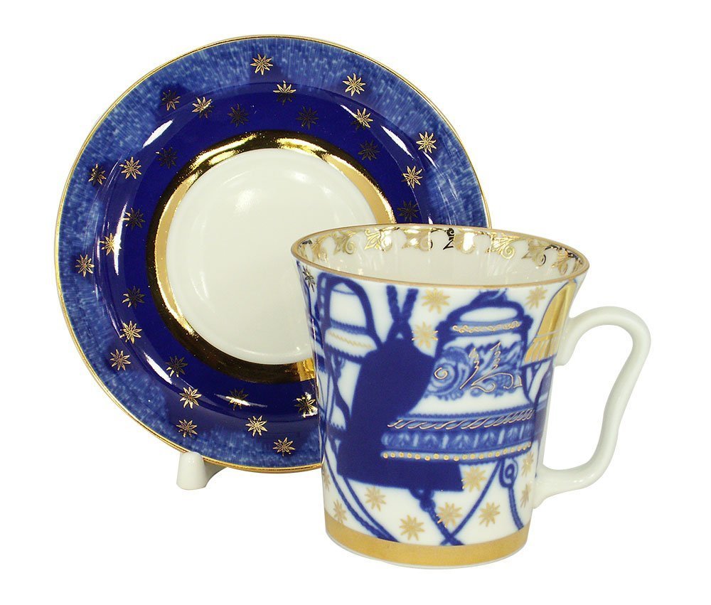 Lomonosov Porcelain Mug and Saucer Leningradskii Bells 12.2 fl.oz/360 ml