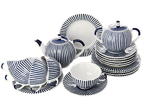 Lomonosov Porcelain Tulip Frenchman Tea Set 6/20: Tea Pot, Sugar Bowl, 6 Cups with Saucers and 6 Cake Plates