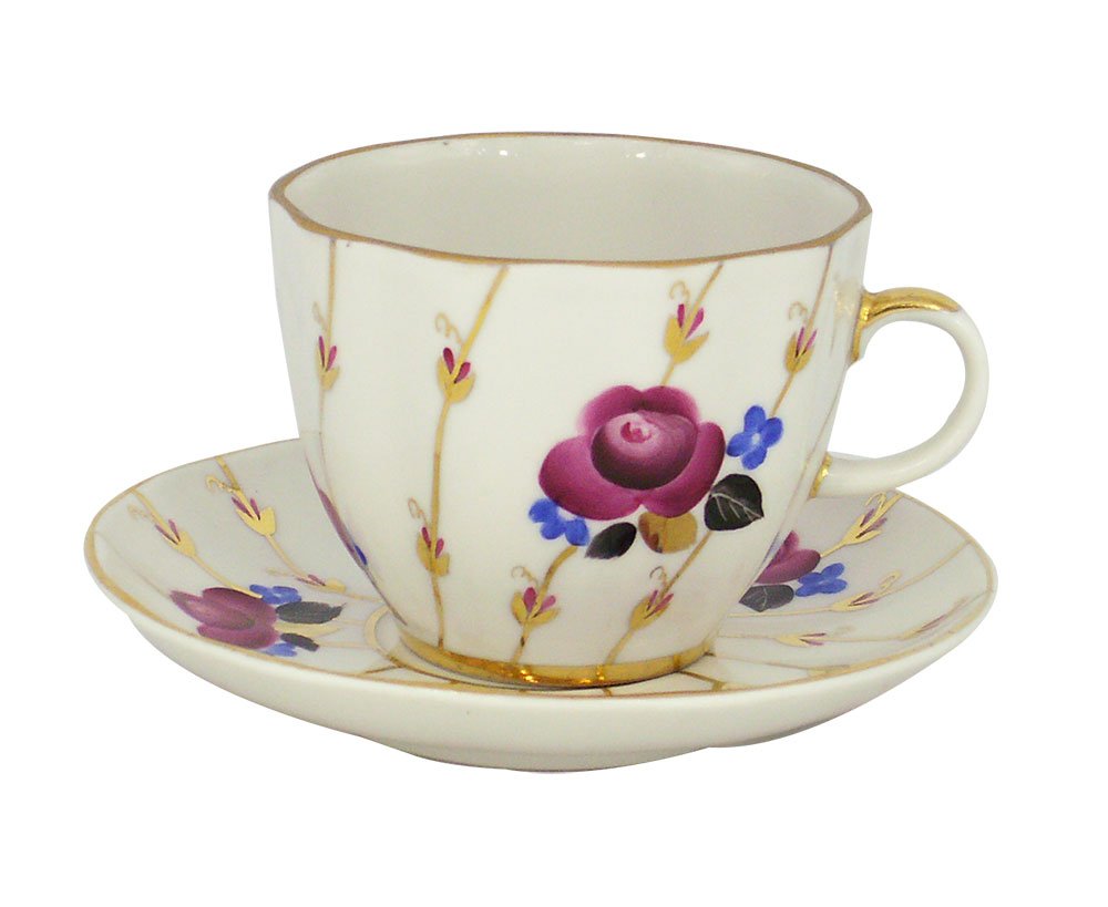 Lomonosov Porcelain Tulip Espresso Cup and Saucer Set Roses 4.7 oz/140 ml