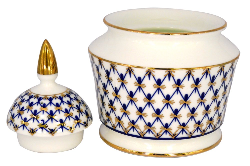 Lomonosov Porcelain Sugar Bowl Yulia Cobalt Net 10.5 oz/310 ml