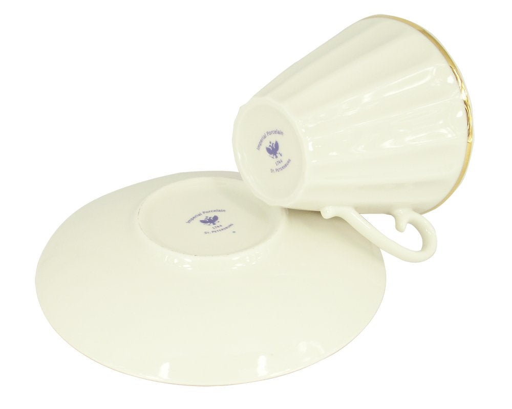 Lomonosov Imperial Porcelain Set 2pc Cup and Saucer Snow White Radiant 7.95 oz/235 ml