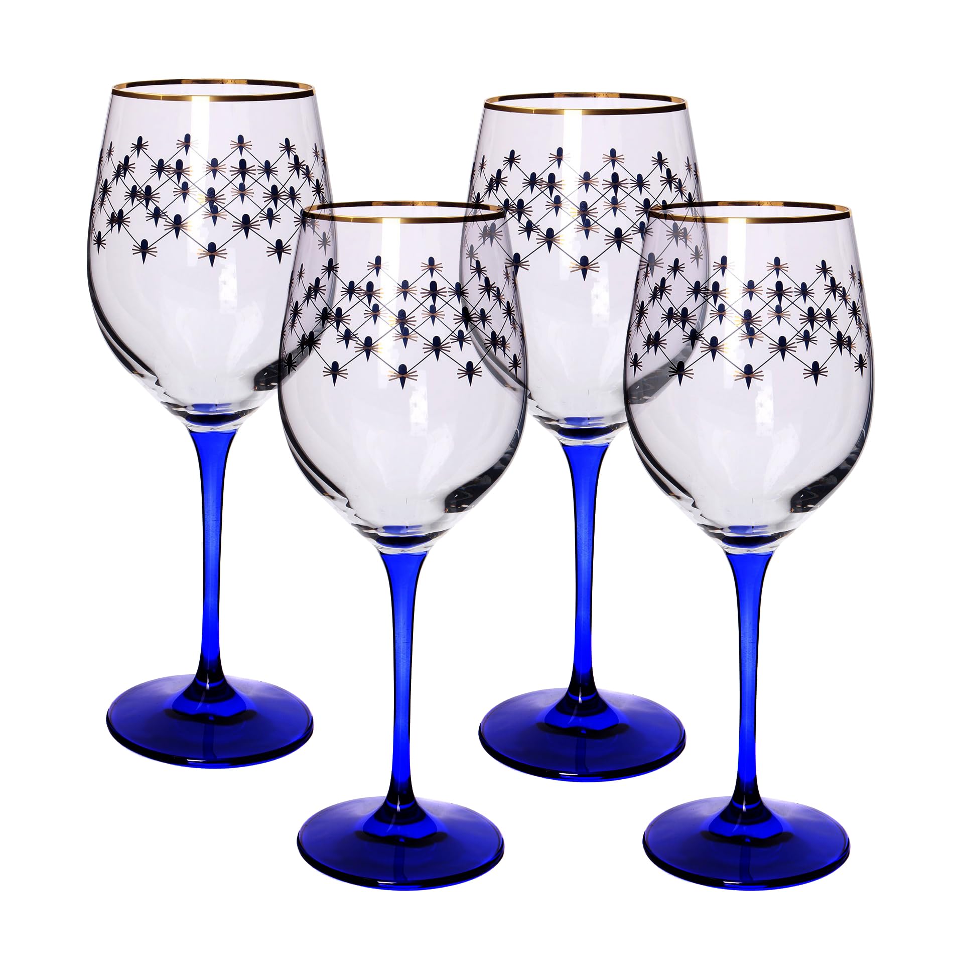 Lomonosov Imperial Glass Wine Glasses, Cobalt Blue Stem, Set of 4, 12.85 fl oz