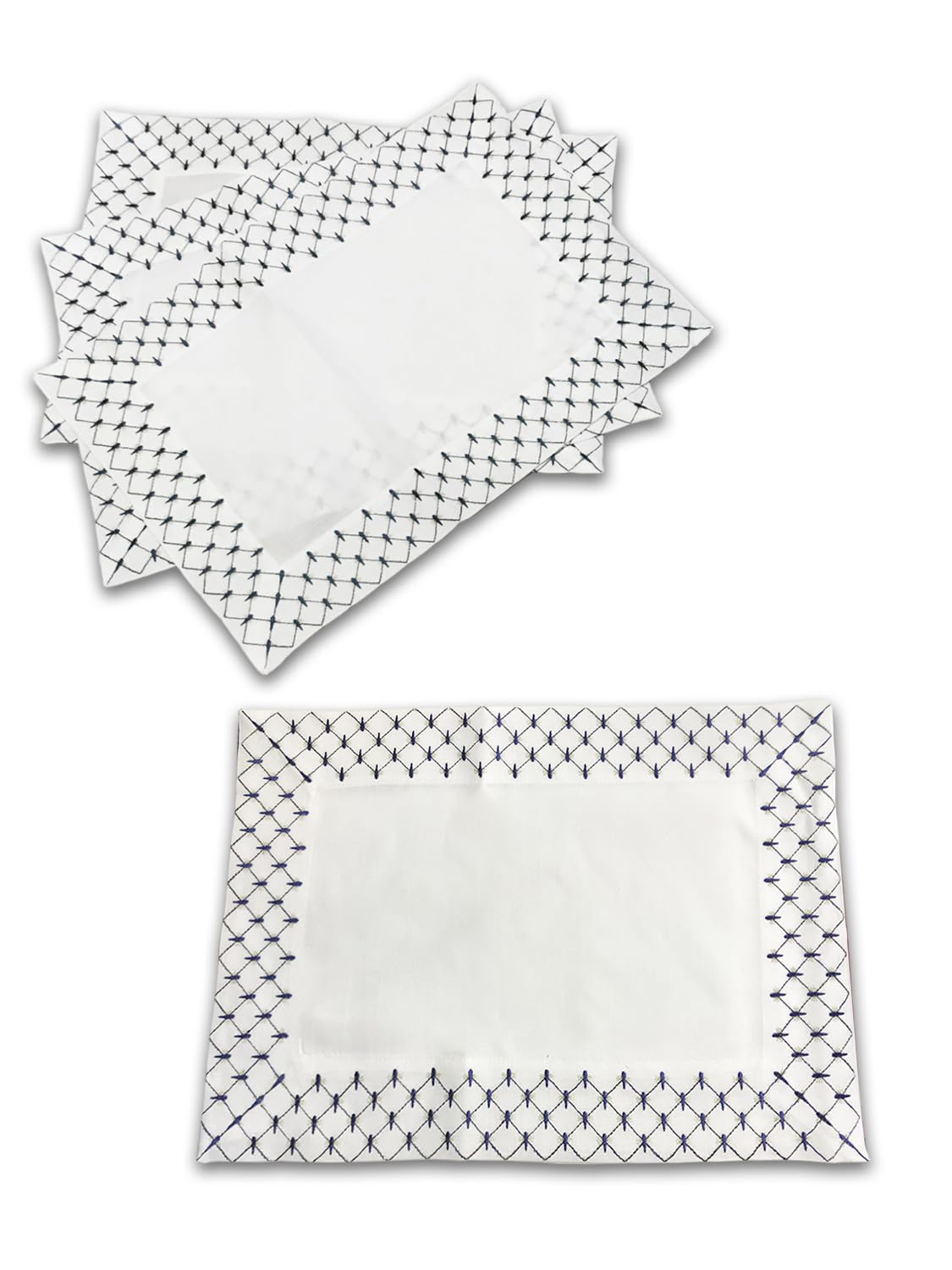 Lomonosov Embroidered Cobalt Net Patterns Table Accessories Set of 4