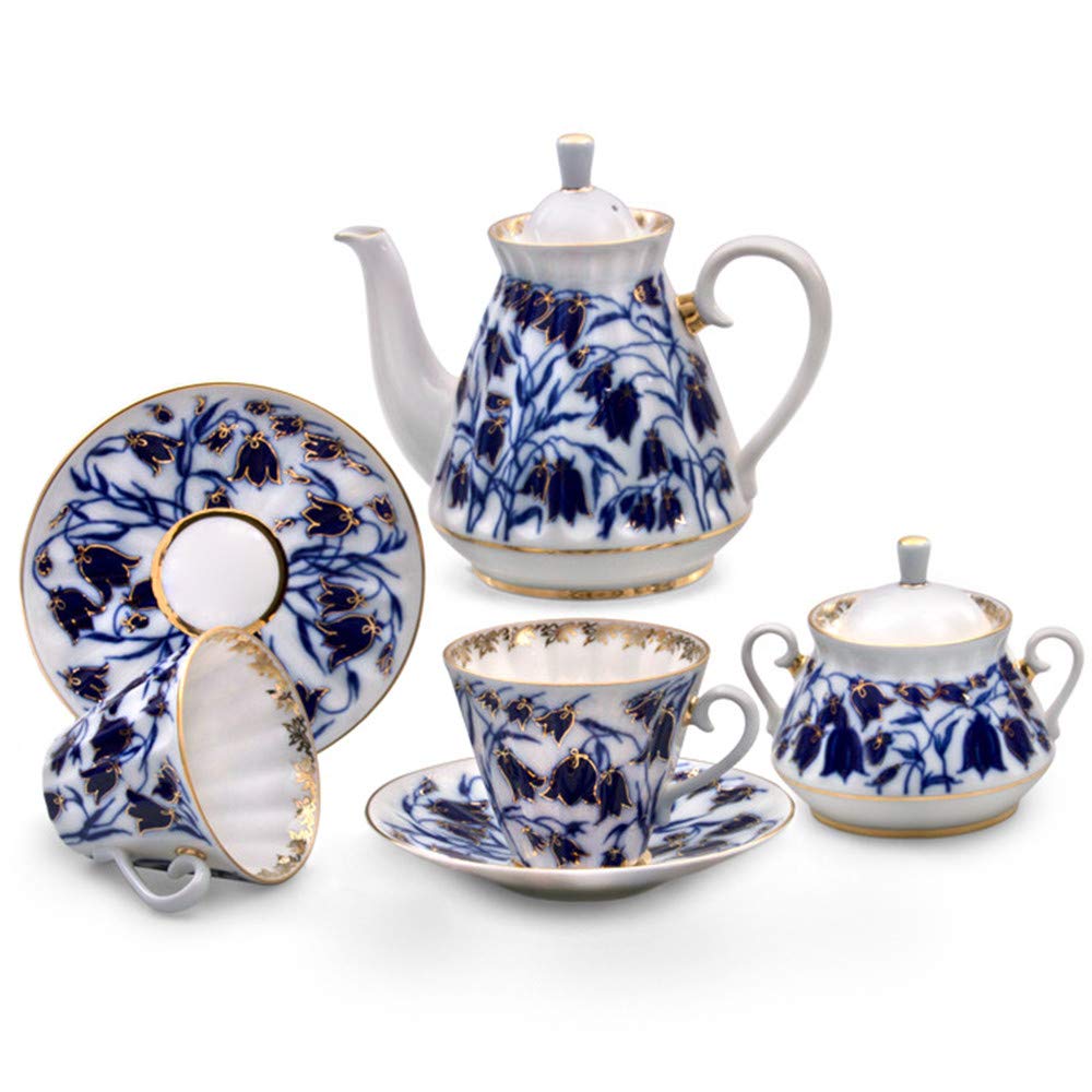 Imperial / Lomonosov Porcelain 'Bluebells' Tea Set 14 pc. for 6 persons