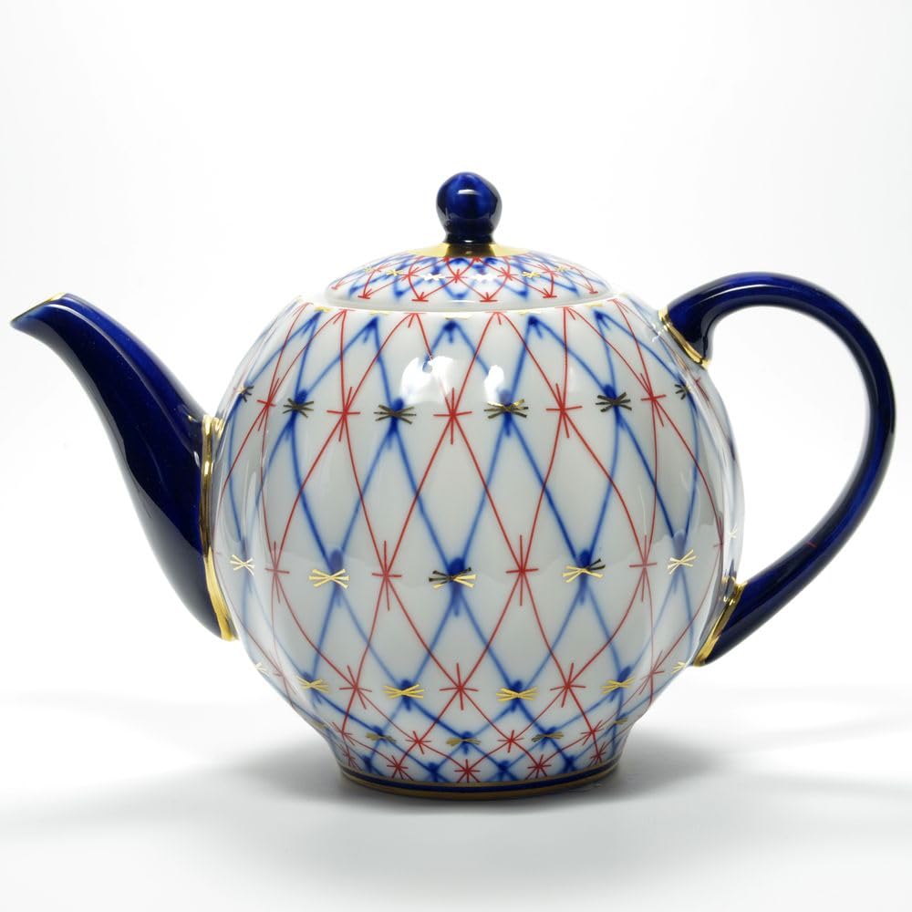 Lomonosov Porcelain Tulip Cobalt and Red Net 3 Cups Teapot 20 oz/600 ml