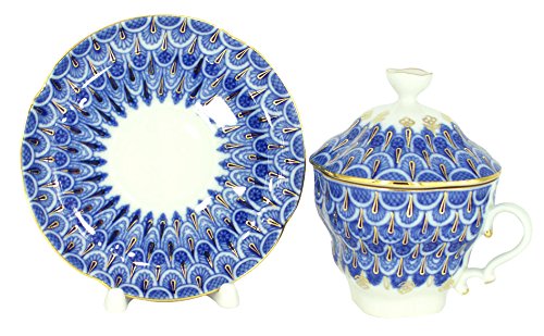 Lomonosov Porcelain Covered Tea Cup with Saucer Tea Maker Forget me Not 8.45 oz/250 ml