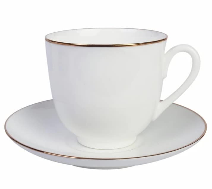 Lomonosov Porcelain Espresso Cup and Saucer Golden Edge Bone China 6 oz/180 ml