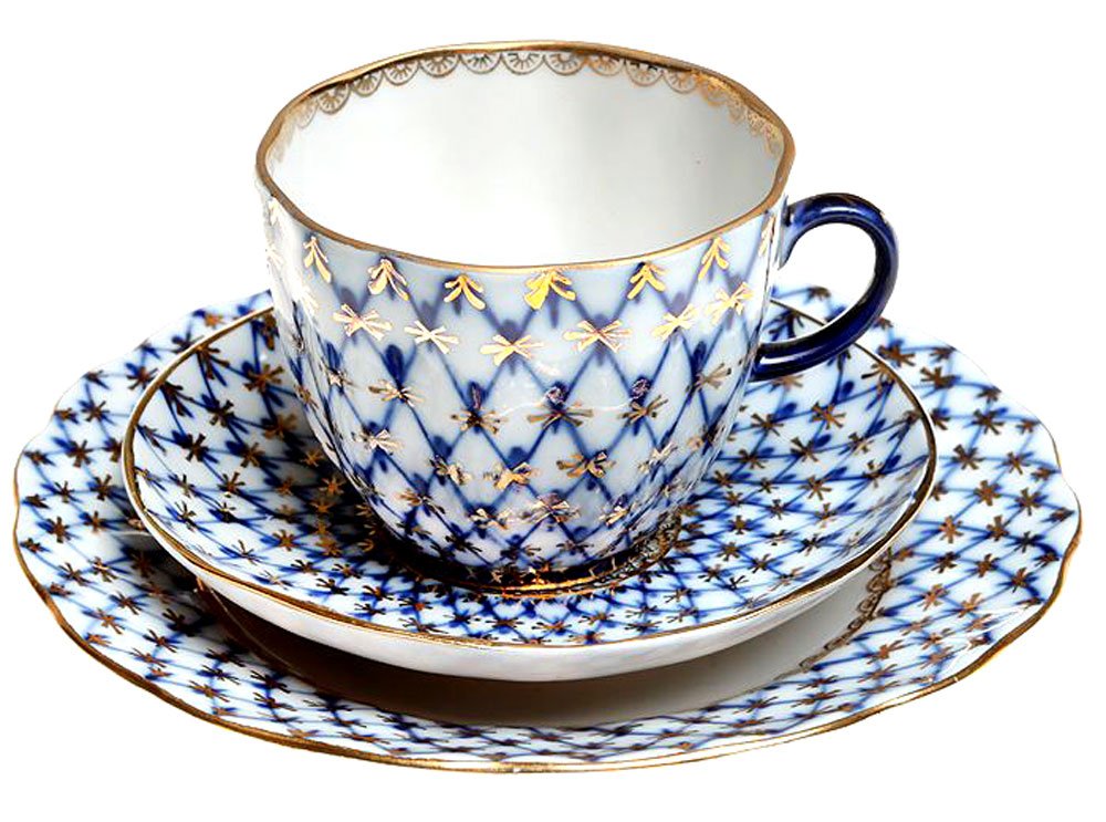 Lomonosov Porcelain Coffee Set Tulip Cobalt Net 20 pc for 6 persons