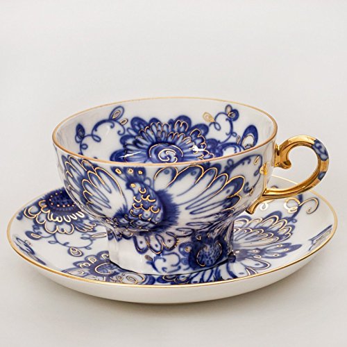 Singing Garden Teacup w/ Saucer. 7.8 Fl Oz. 22k Gold. Porcelain