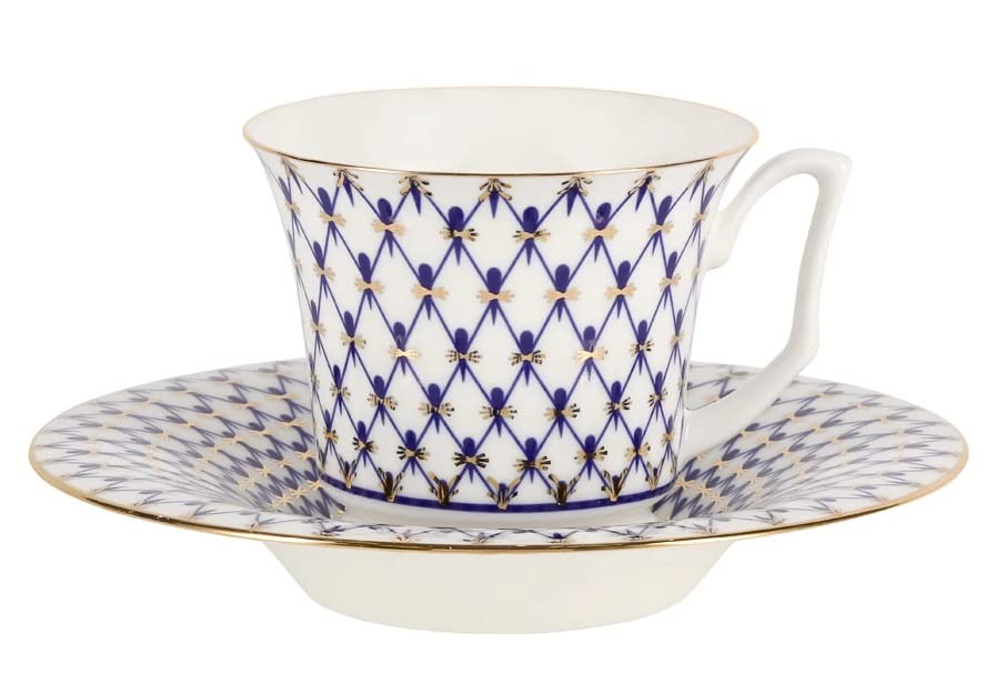 Lomonosov Porcelain Set Bone China Coffee Cup and Saucer Yulia Cobalt Net 4.9 fl.oz/145 ml