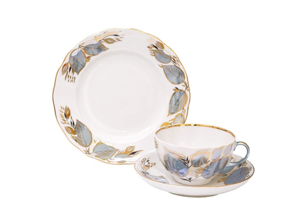 Lomonosov Porcelain Tulip Moonlight Tea Set 6/20: Tea Pot, Sugar Bowl, 6 Cups with Saucers and 6 Cake Plates