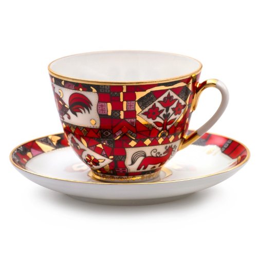 Imperial / Lomonosov Porcelain 'Red Steed' Teacup w/ Saucer
