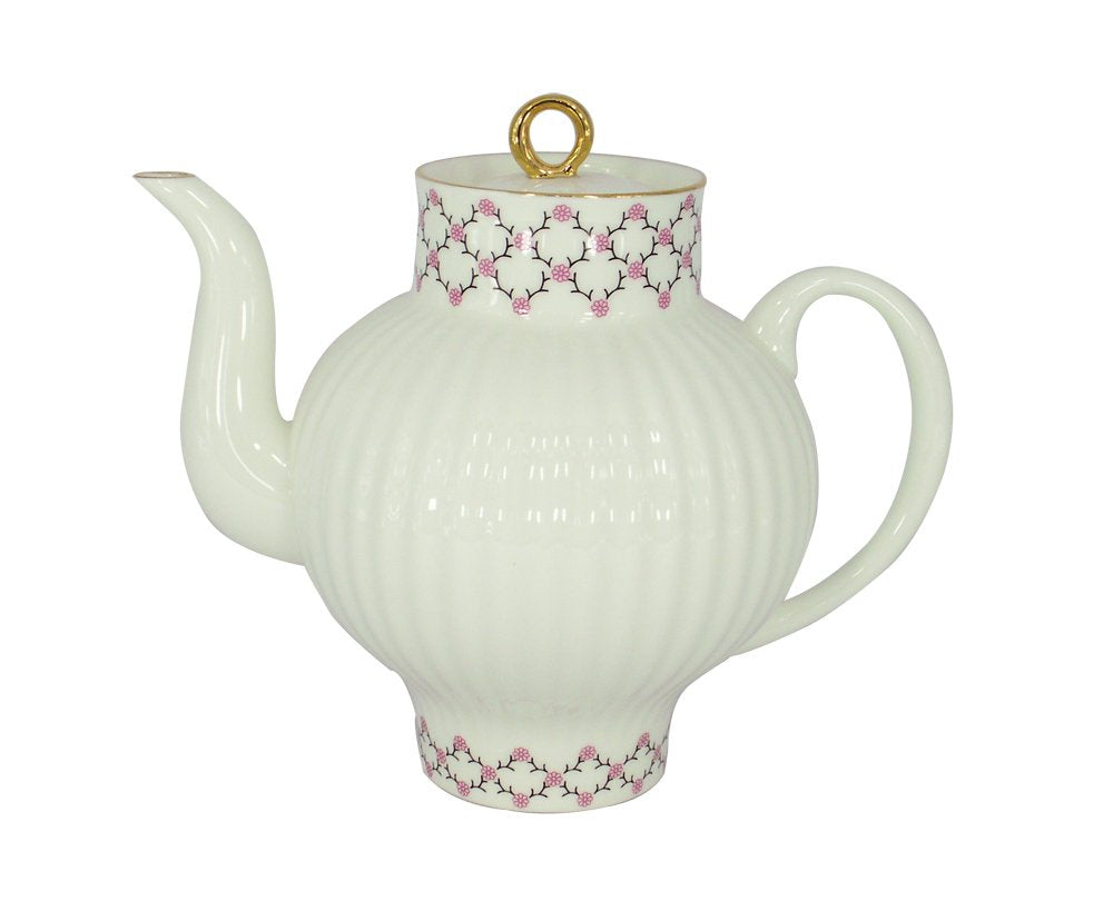 Lomonosov Porcelain Bone China Tea Pot Wave Pink Net 27 fl.oz/800 ml