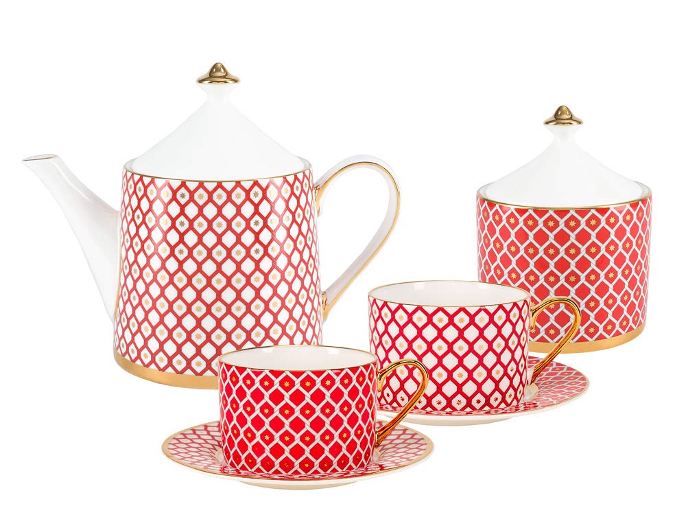 Lomonosov Bone China Porcelain Tea Set Service Scarlet 10 pc for 4