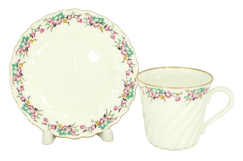Lomonosov Porcelain Bone China Twist Tea/Coffee Cup and Saucer Spring 5.24 fl.oz/155ml