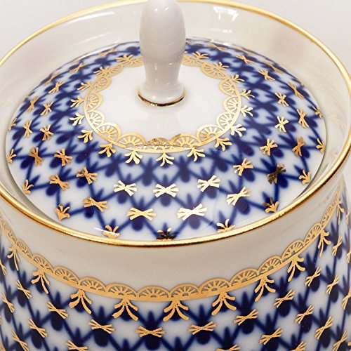 Imperial / Lomonosov Porcelain Sauce Jar 'Cobalt Net'