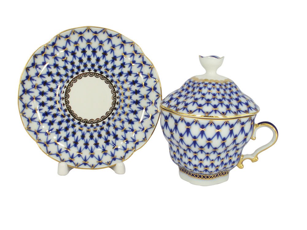 Lomonosov Porcelain Cobalt Net Covered Cup Set