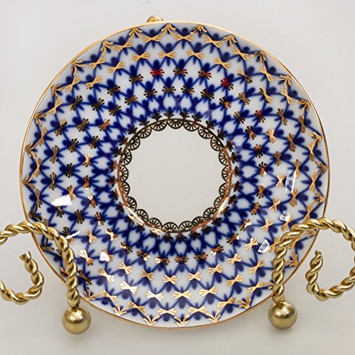 Imperial / Lomonosov Porcelain Coffee Cup w/ Saucer 'Cobalt Net'