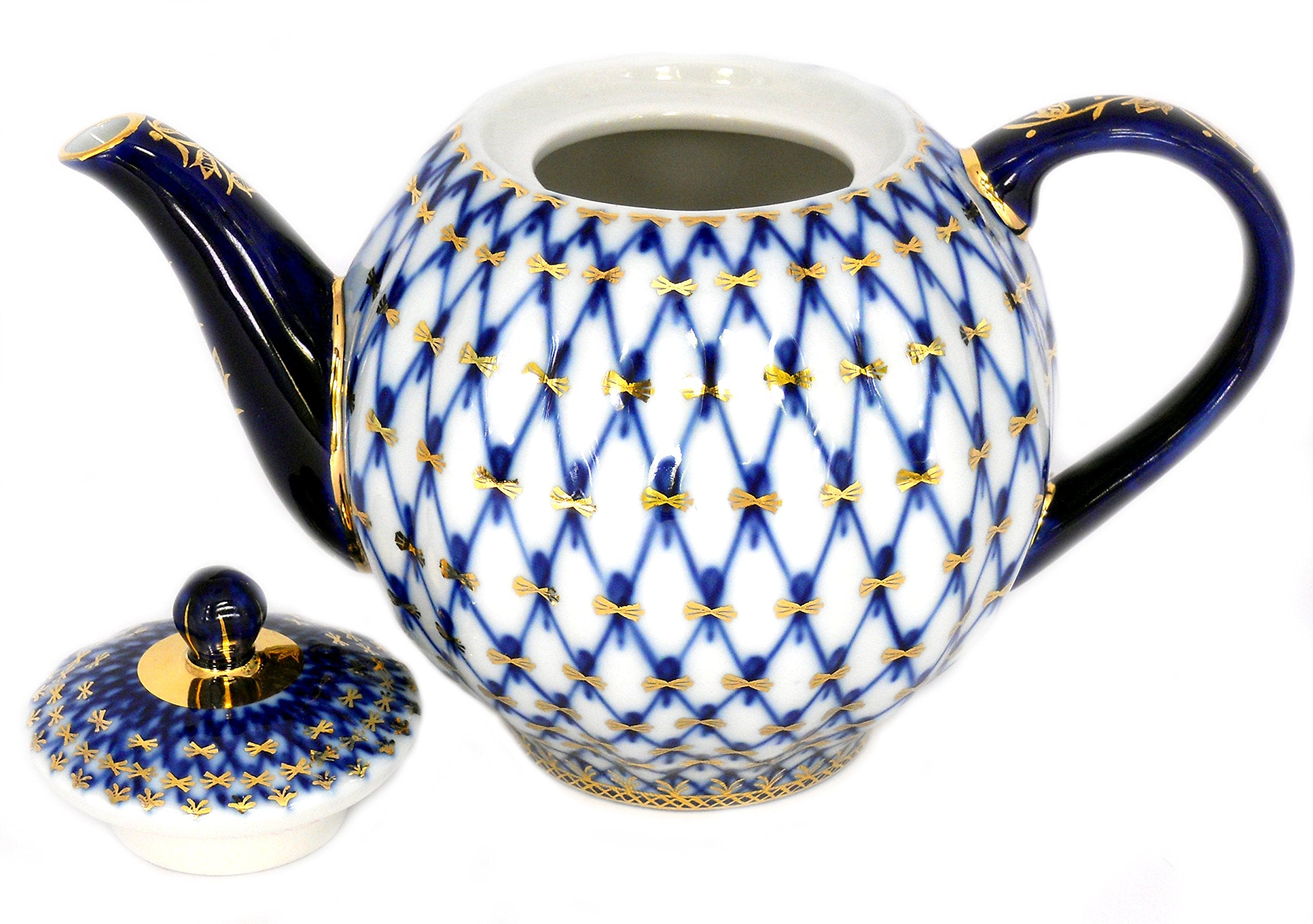 Lomonosov Porcelain Tulip Cobalt Net 3 Cups Teapot 20 oz/600 ml