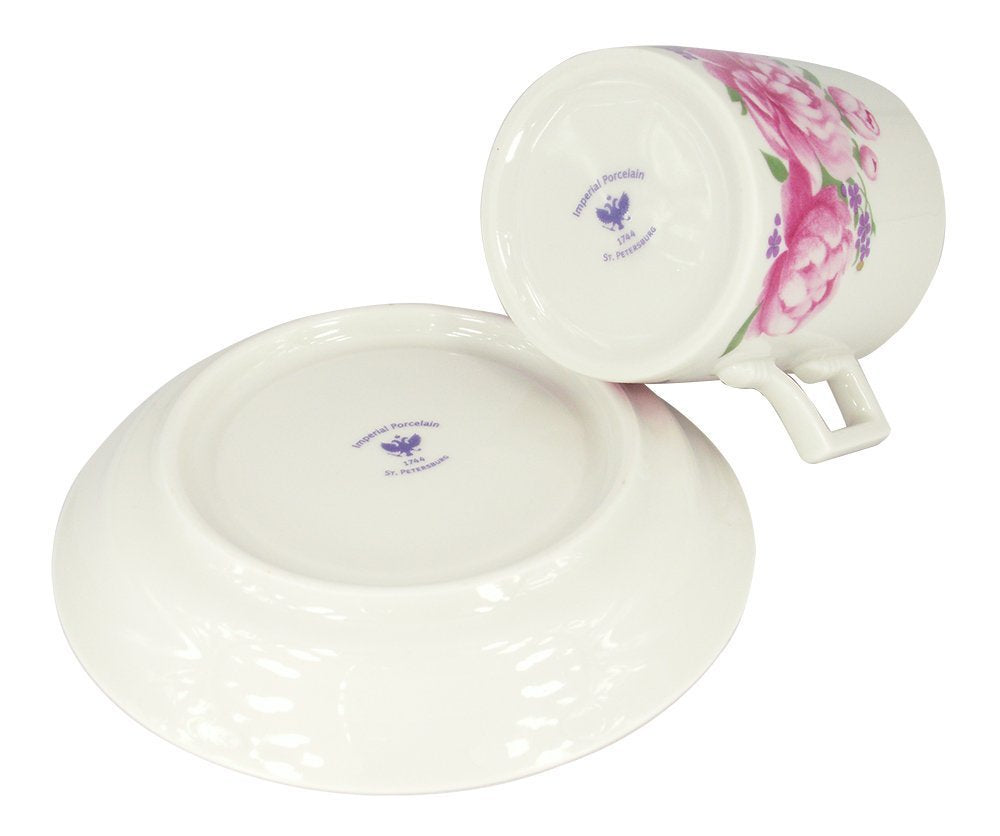 Lomonosov Porcelain Tea Cup with Saucer Romantic Date 7.4 oz/220 ml