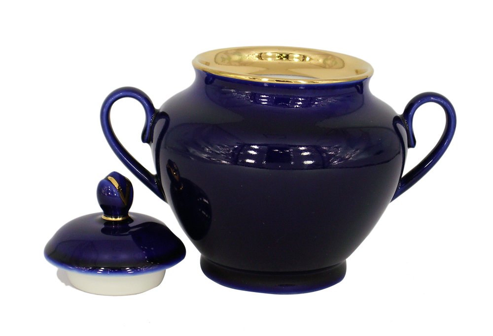 Lomonosov Porcelain Sugar Bowl 22 Karat Gold Cobalt Dark Night 13.5 fl.oz/400 ml