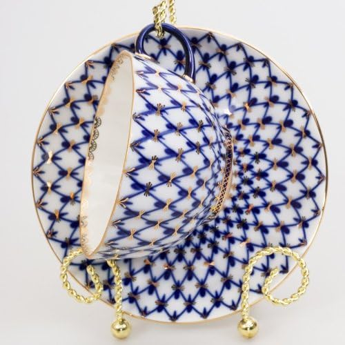 Imperial/Lomonosov Porcelain Teacup w/Saucer"Tulip Cobalt Net"