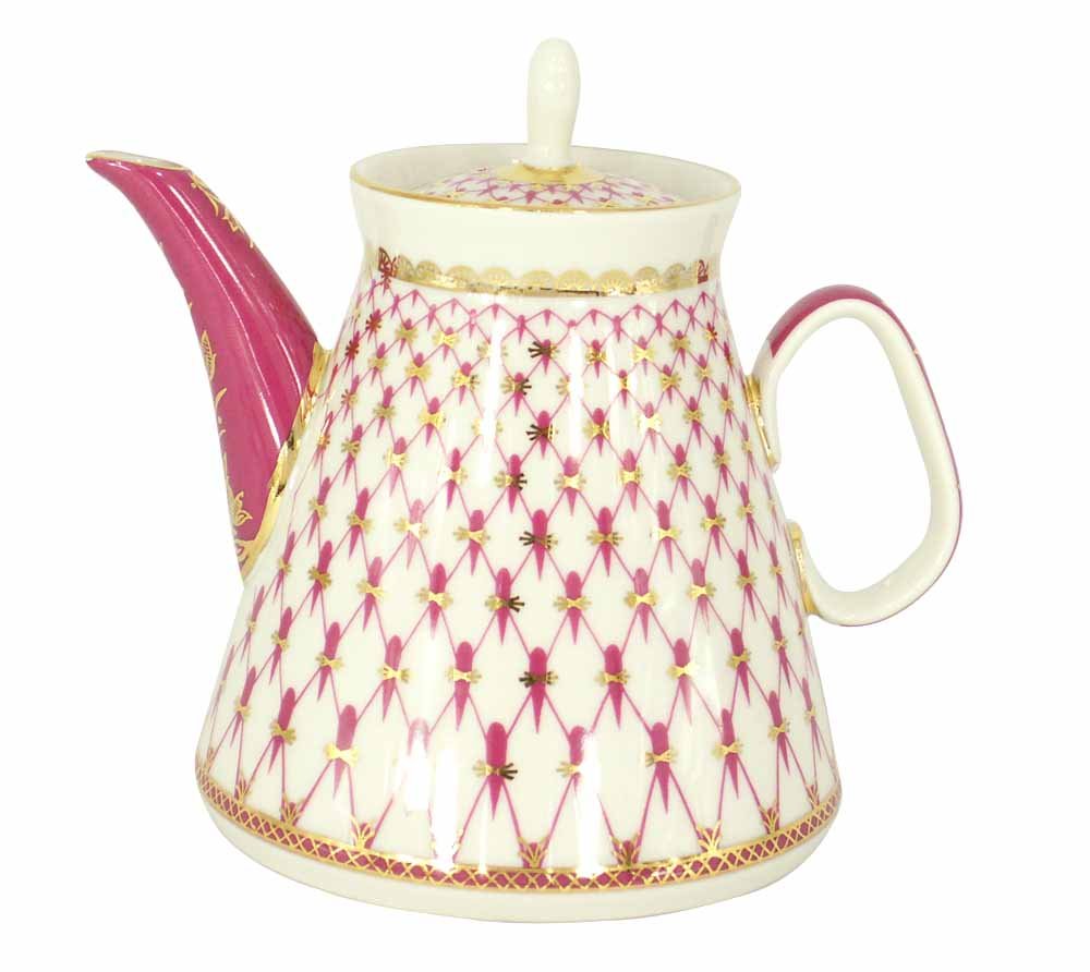 Lomonosov Porcelain Teapot Red Net 17 oz/500 ml 2 cups