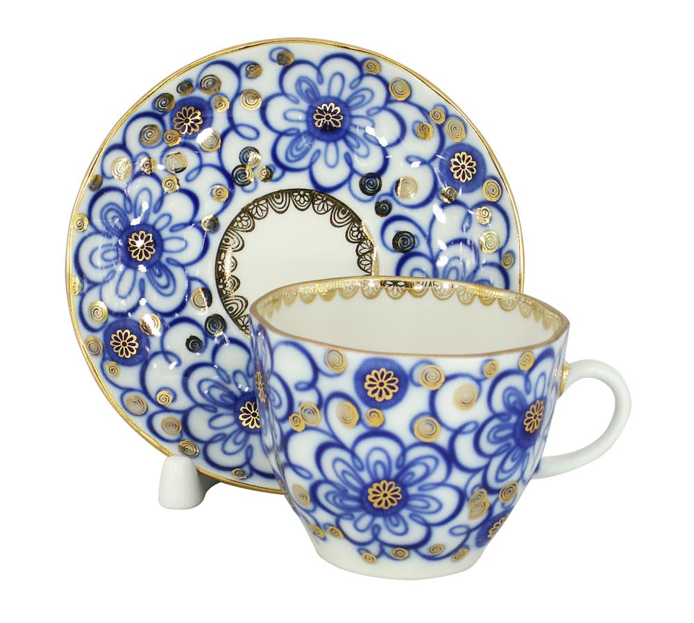 Lomonosov Porcelain Tulip Espresso Cup and Saucer Set Bindweed 4.7 fl.oz/140 ml