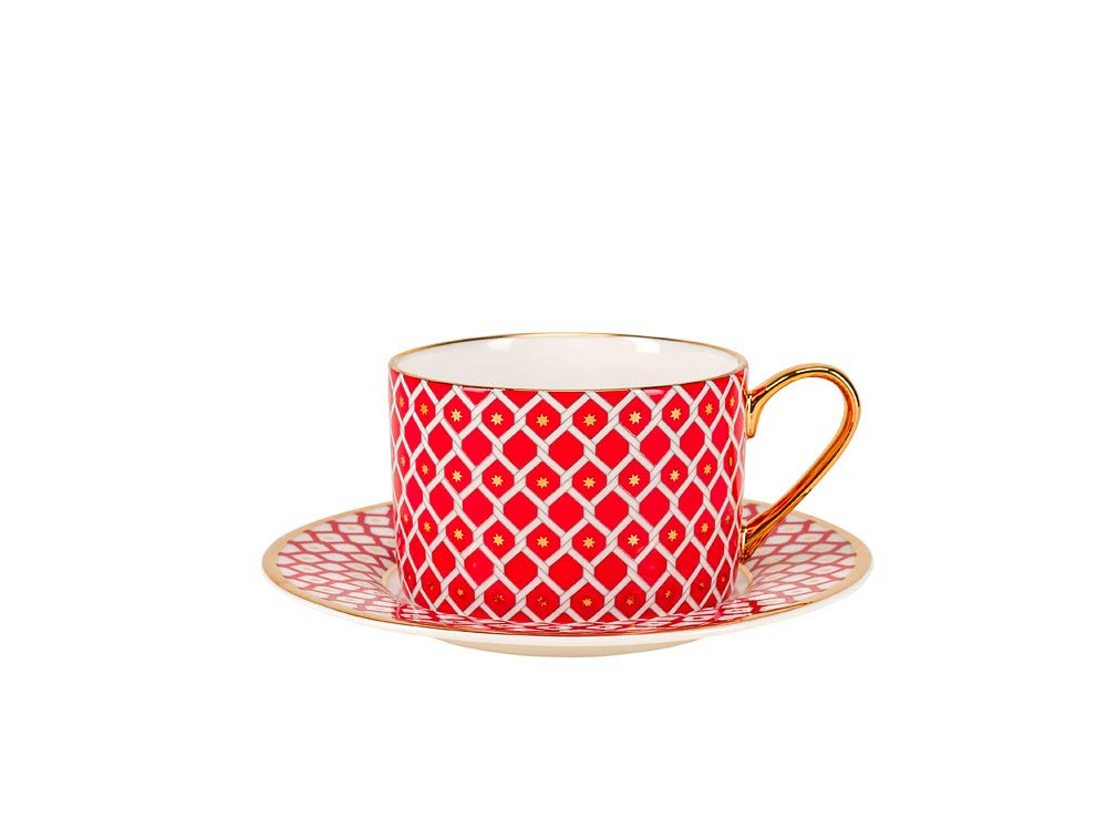 Lomonosov Bone China Porcelain TeaCup And Saucer Scarlet v.2 8.45 oz/250 ml