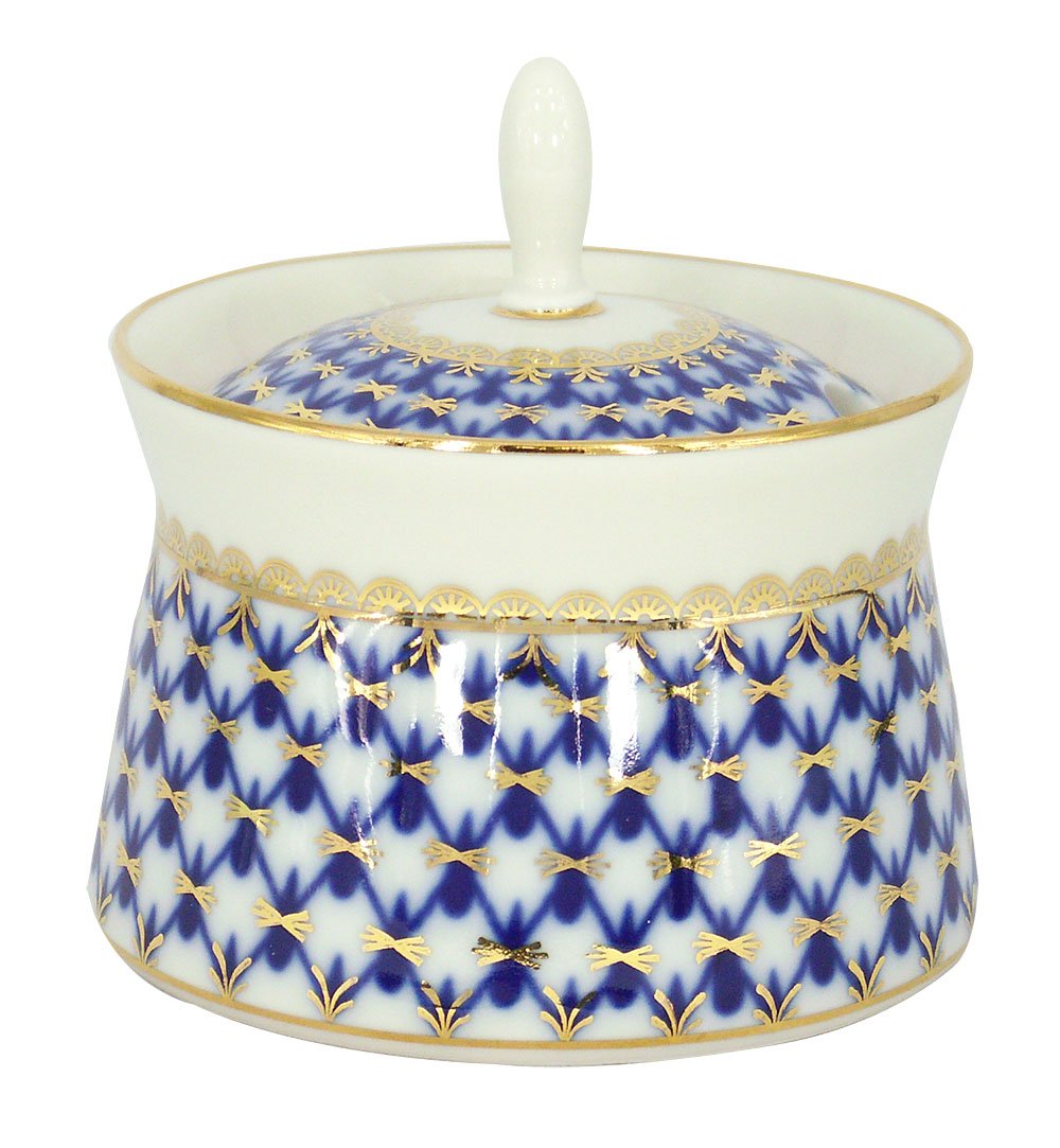 Lomonosov Porcelain Dressing Bowl with Lid Cobalt Net 6.8 fl.oz/200 ml