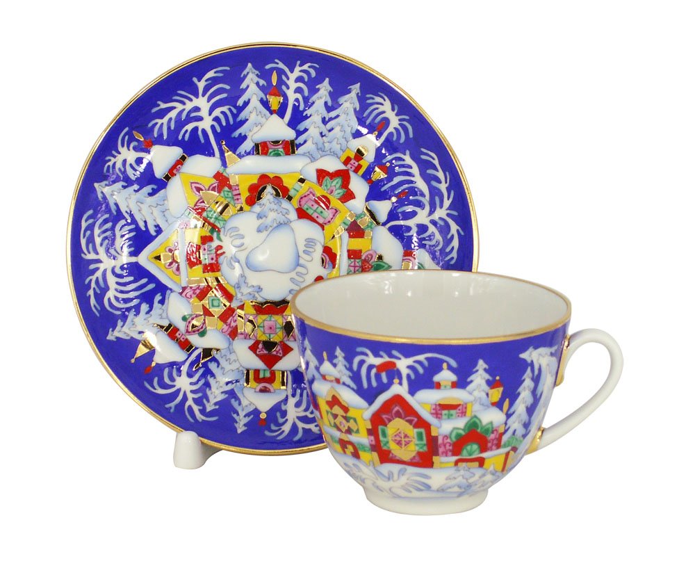 Lomonosov Porcelain Tea Set Cup and Saucer Spring Winter Fairytale 7.8 oz/230 ml