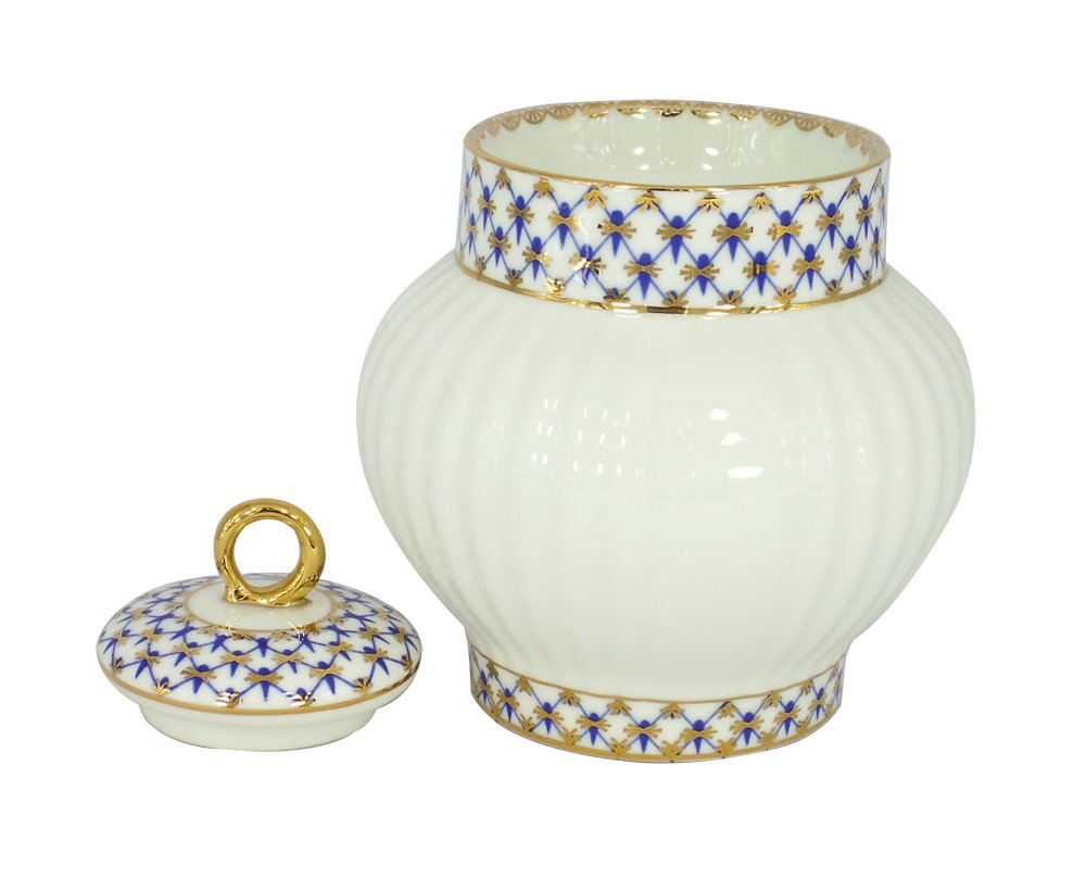 Lomonosov Porcelain Bone China Cobalt Net Sugar Bowl Shape Wave