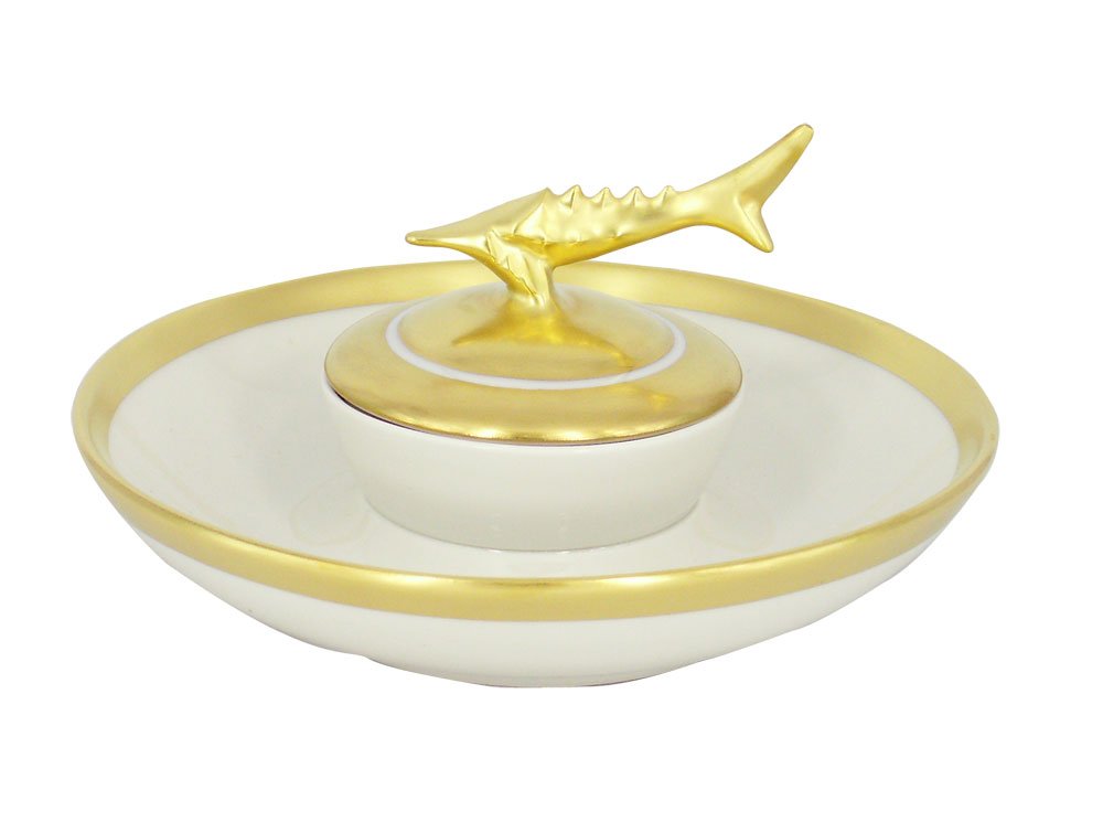 Lomonosov Russia Imperial Porcelain Beluga Caviar Dish Royal Gold