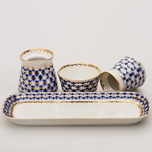 Imperial / Lomonosov Porcelain Spice Jar Set 'Cobalt Net'