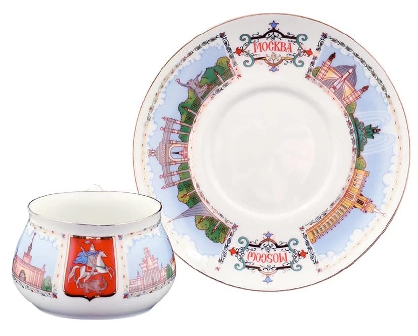 Lomonosov Porcelain Tea Cup and Saucer Bilibina VDNKh 6 oz/180 ml
