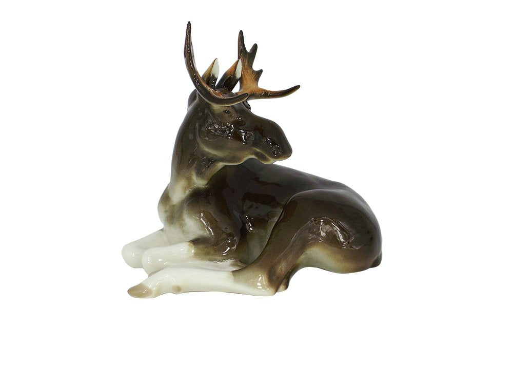 Young Moose Relaxing Lomonosov Porcelain Collectible Figurine