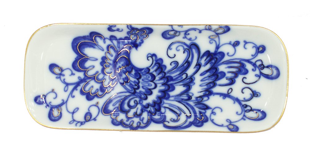 Lomonosov Porcelain Singing Garden Spice Set 4 pc: Tray, Salt Cellar, Pepper Box, Sauceboat