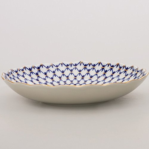 Imperial/Lomonosov Porcelain Biscuit Dish 'Cobalt Net' Tulip