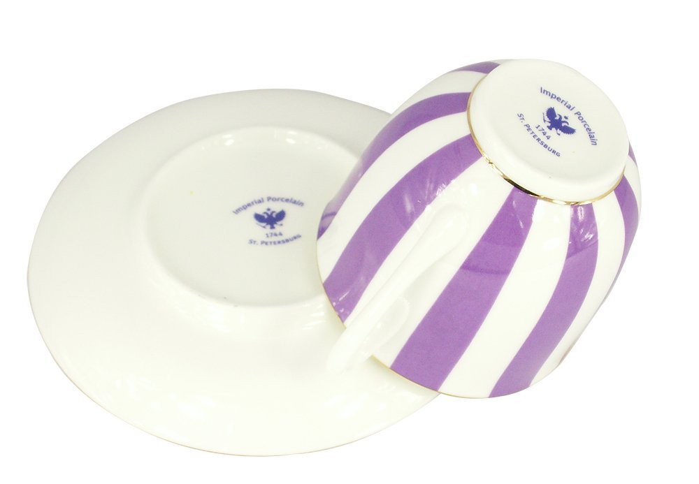 Lomonosov Porcelain Bone China Tea/Coffee Cup and Saucer Violet Yes and No 6 oz/180 ml