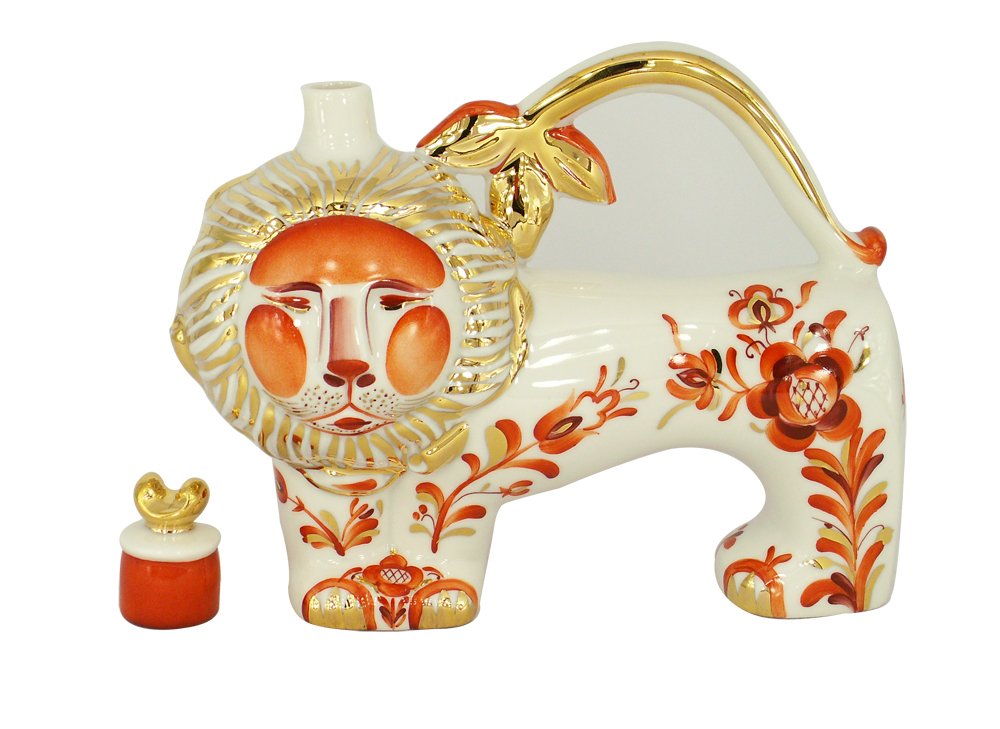 Lomonosov Porcelain Red Lion Wine Decanter 12.8 fl.oz/380 ml