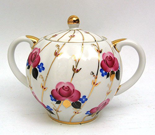 Lomonosov Porcelain Sugar Bowl 22 Karat Gold Roses 15 fl.oz/450 ml
