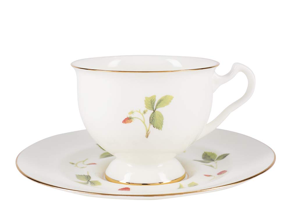 Lomonosov Bone China Tea Set Cup and Saucer Aisedora Wild Strawberry 8.1 oz/240 ml