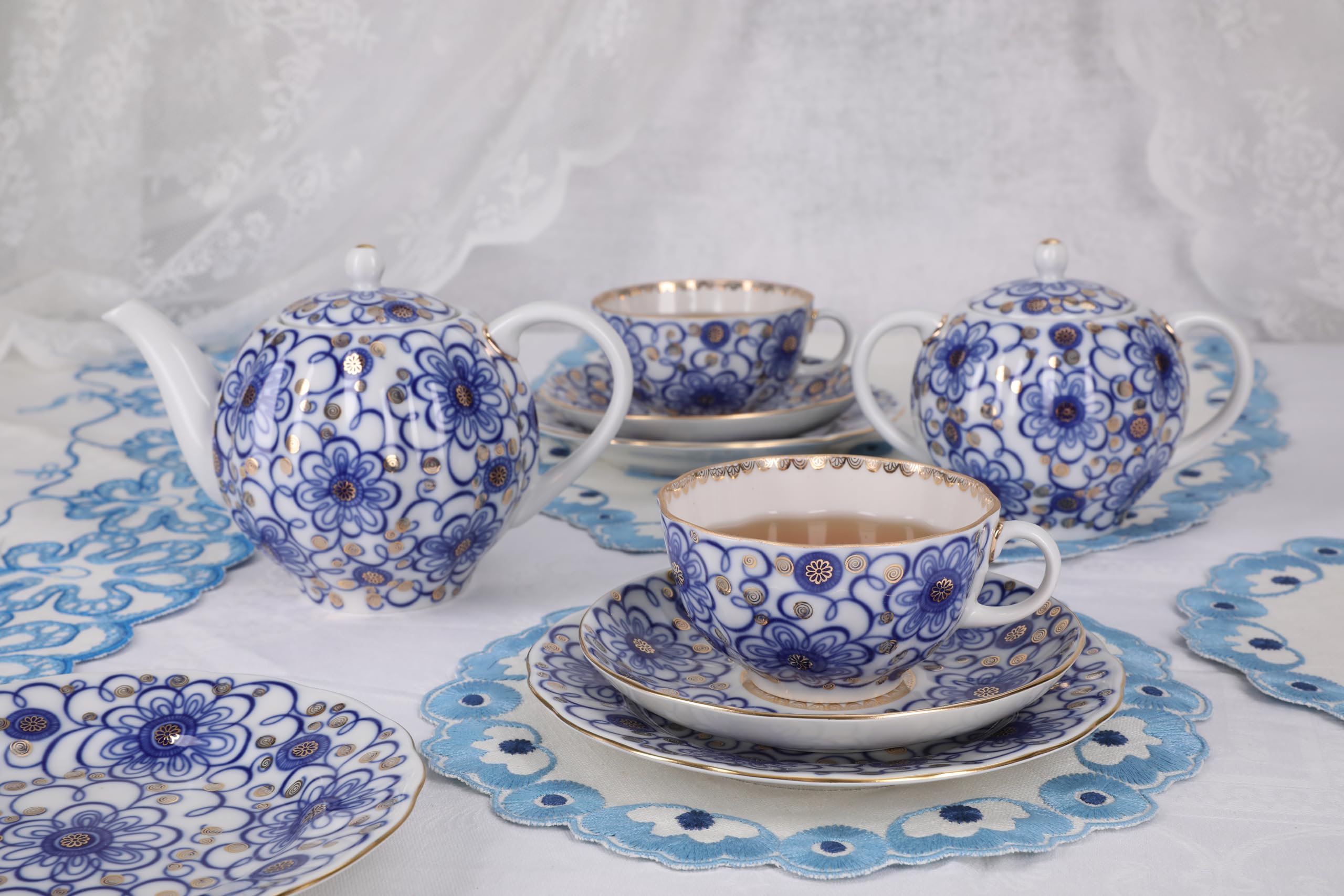 Lomonosov Porcelain Tea Set Floral Pattern Bindweed 20 pcs