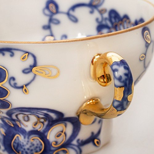 Singing Garden Teacup w/ Saucer. 7.8 Fl Oz. 22k Gold. Porcelain
