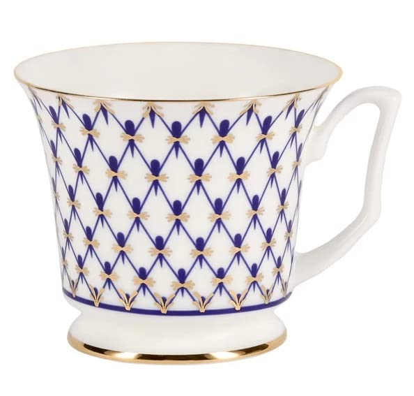 Lomonosov Porcelain Set Bone China Coffee Cup and Saucer Yulia Cobalt Net 4.9 fl.oz/145 ml