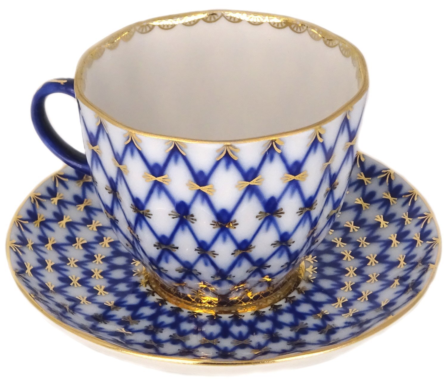 Lomonosov Imperial Porcelain Espresso Coffee Tea Cup with Saucer Cobalt Net