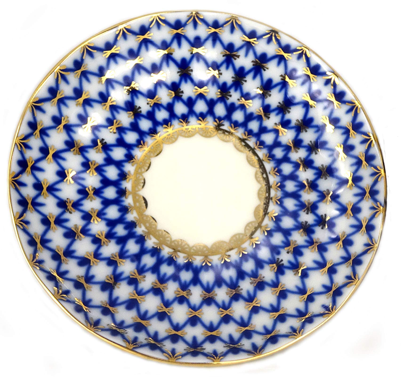 Lomonosov Porcelain Coffee Saucer Cobalt Net Espresso Tulip 4.6"