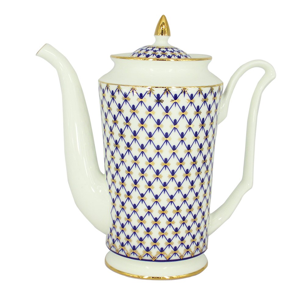 Lomonosov Porcelain Bone China Tea/Coffee Pot Yulia Cobalt Net 23.3 fl.oz/690 ml